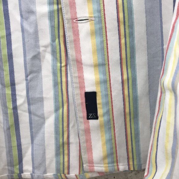 ZegnaSport Mens Multicolor Striped Long Sleeve Cotton Button-Up Shirt M - Picture 6 of 11